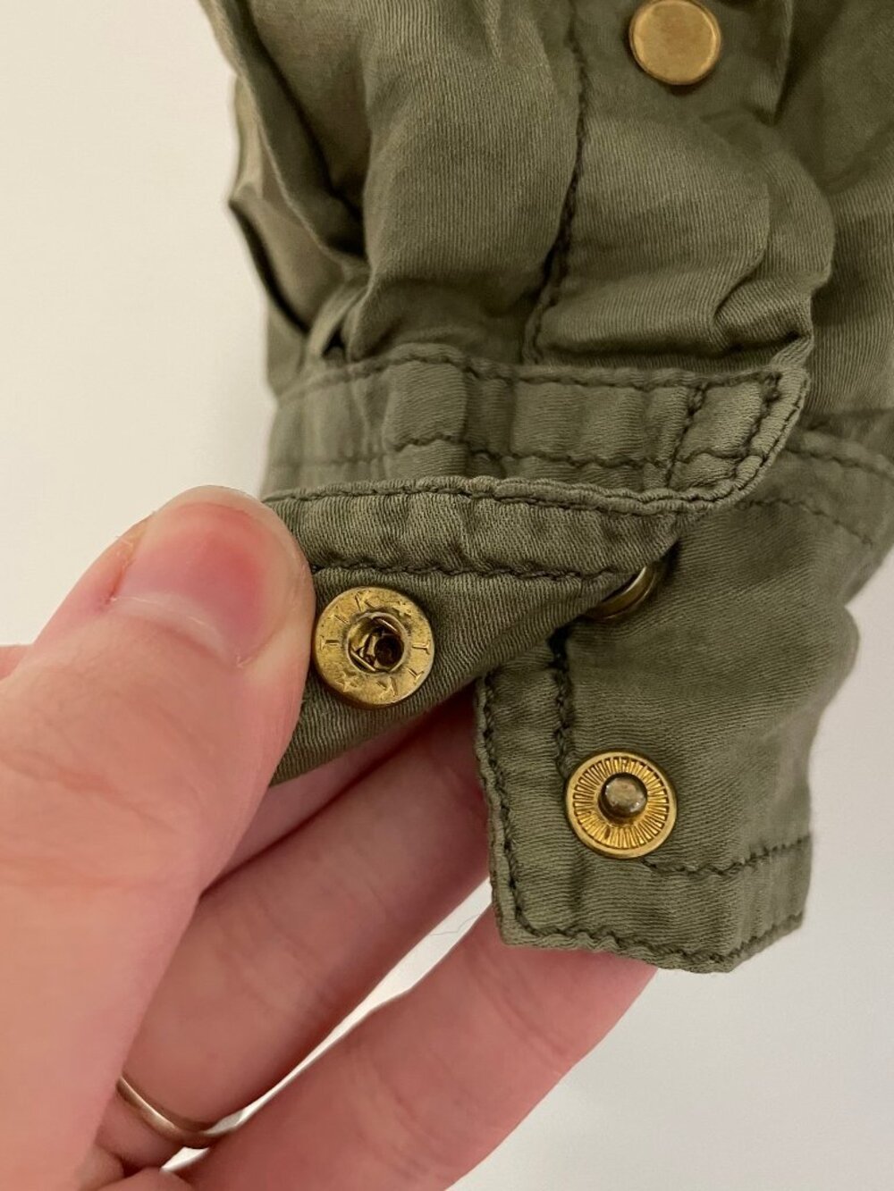 MAEVE ANTHROPOLOGIE Aveiro Safari Shirt Olive Green "Button Down" SNAPS /NO BELT - Picture 13 of 16